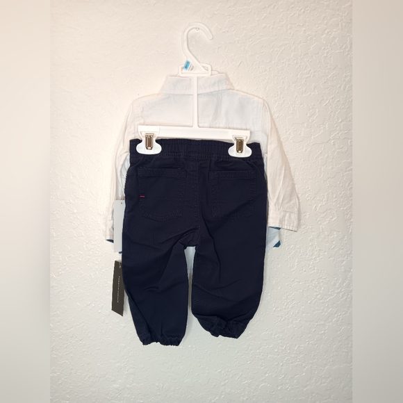 2pc Tommy Hilfiger long sleeve button-up shirt with navy blue pants for baby boy - Picture 6 of 15